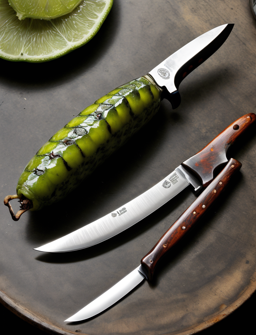 realistic photo of a caterpillar knife on the counter